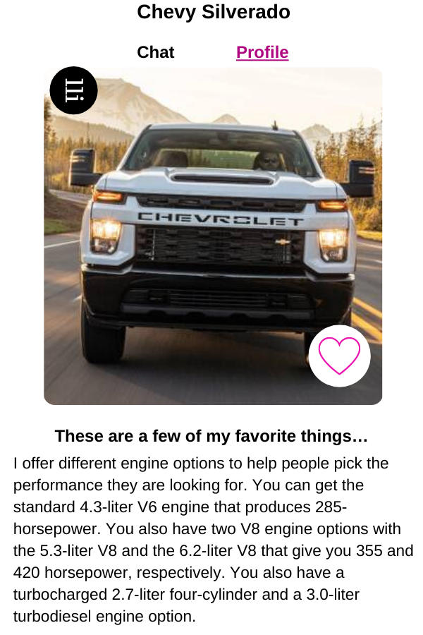 … I offer different engine options to help people pick the performance they are looking for.