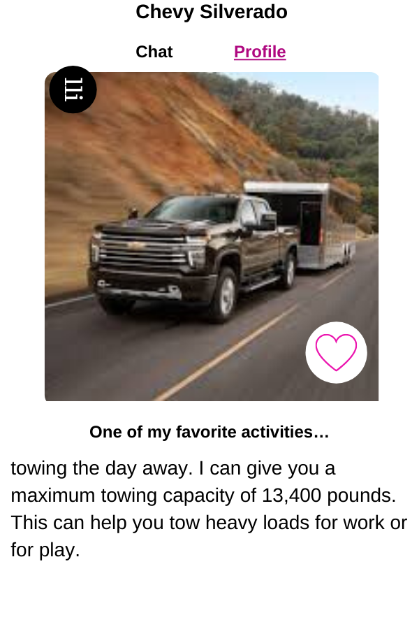 Chevy Silverado has a maximum towing capacity of 13,400 pounds